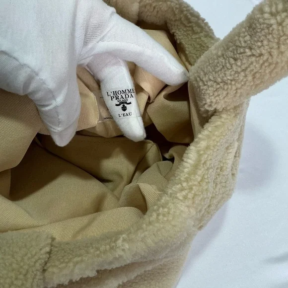 Prada Tan Teddy Bear Shearling Tote Bag - Picture 9 of 10